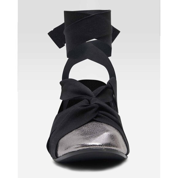 Free People Cece Wrap Ballet Flats, Silver With Black Straps  FREE PEOPLE Cece Wrap Ballet Flats / silver